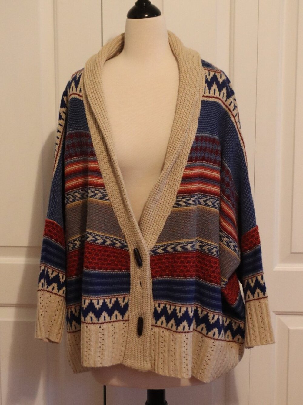 Paula KC Vintage Oversized Knit Cardigan Southwestern-Inspired Aztec Pattern M-L